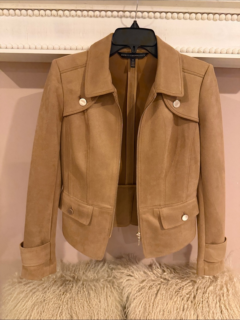 T Tahari Camel Suede Moto Jacket